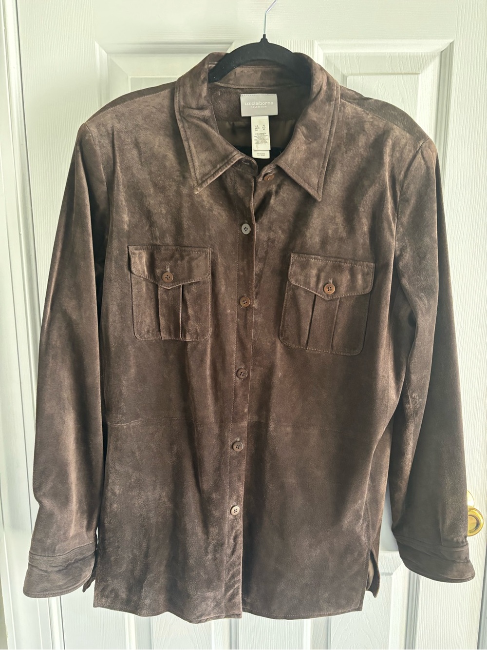 Liz Claiborne vintage Leather-Look Brown Suede Button-Up Shirt Jacket XL